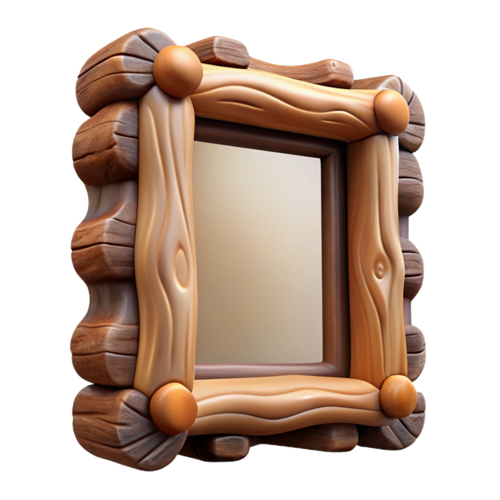 majestic avant-garde Rustic wooden frame, bark edges, natural finish, soft lighting, front view, isolateon transparent background,high-resolution product photography original png