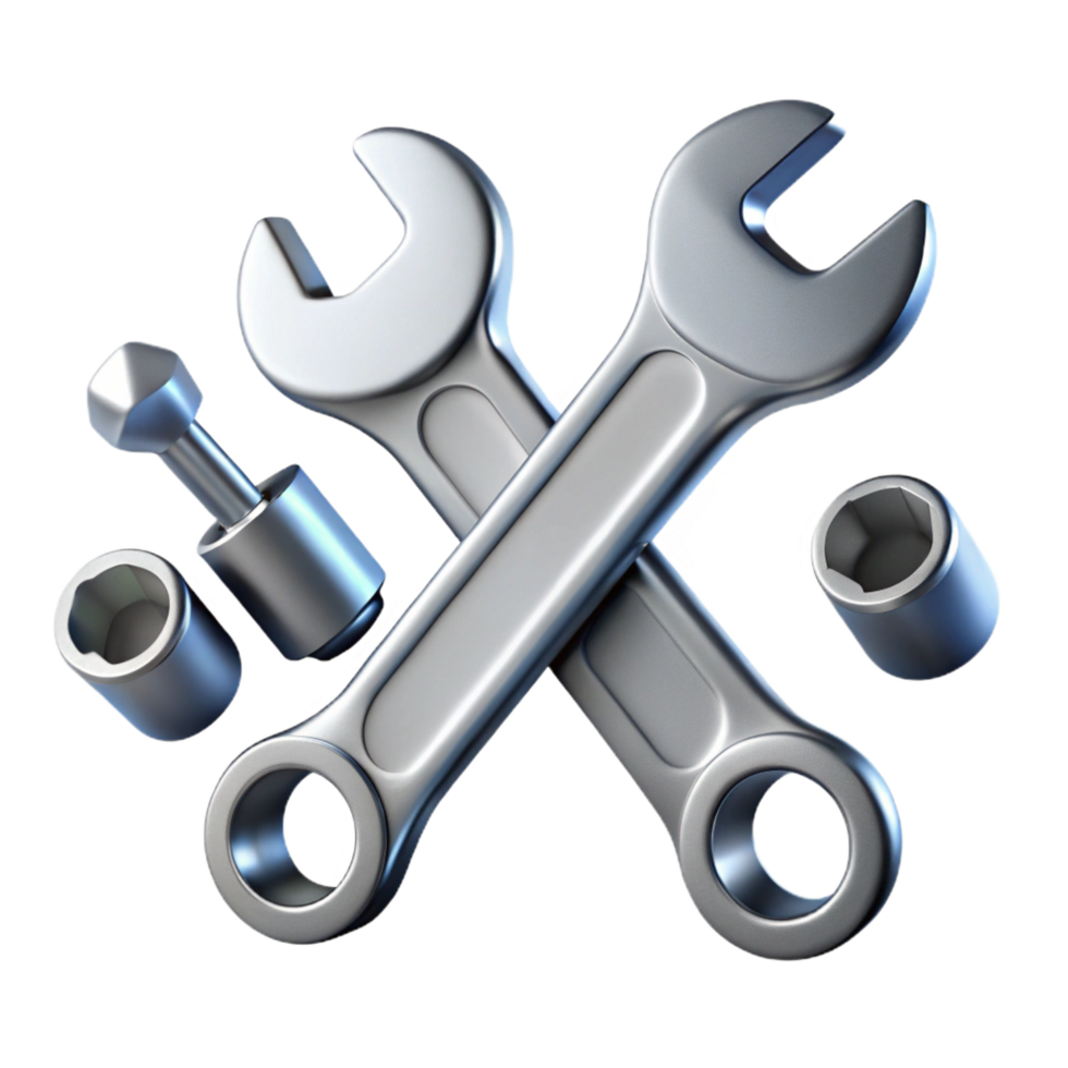 dazzling dreamy classic Wrench set with various sizes anchrome finish, studio lighting, top-down view, detaileillustration, with transparent background,high-resolution product photography 8K png