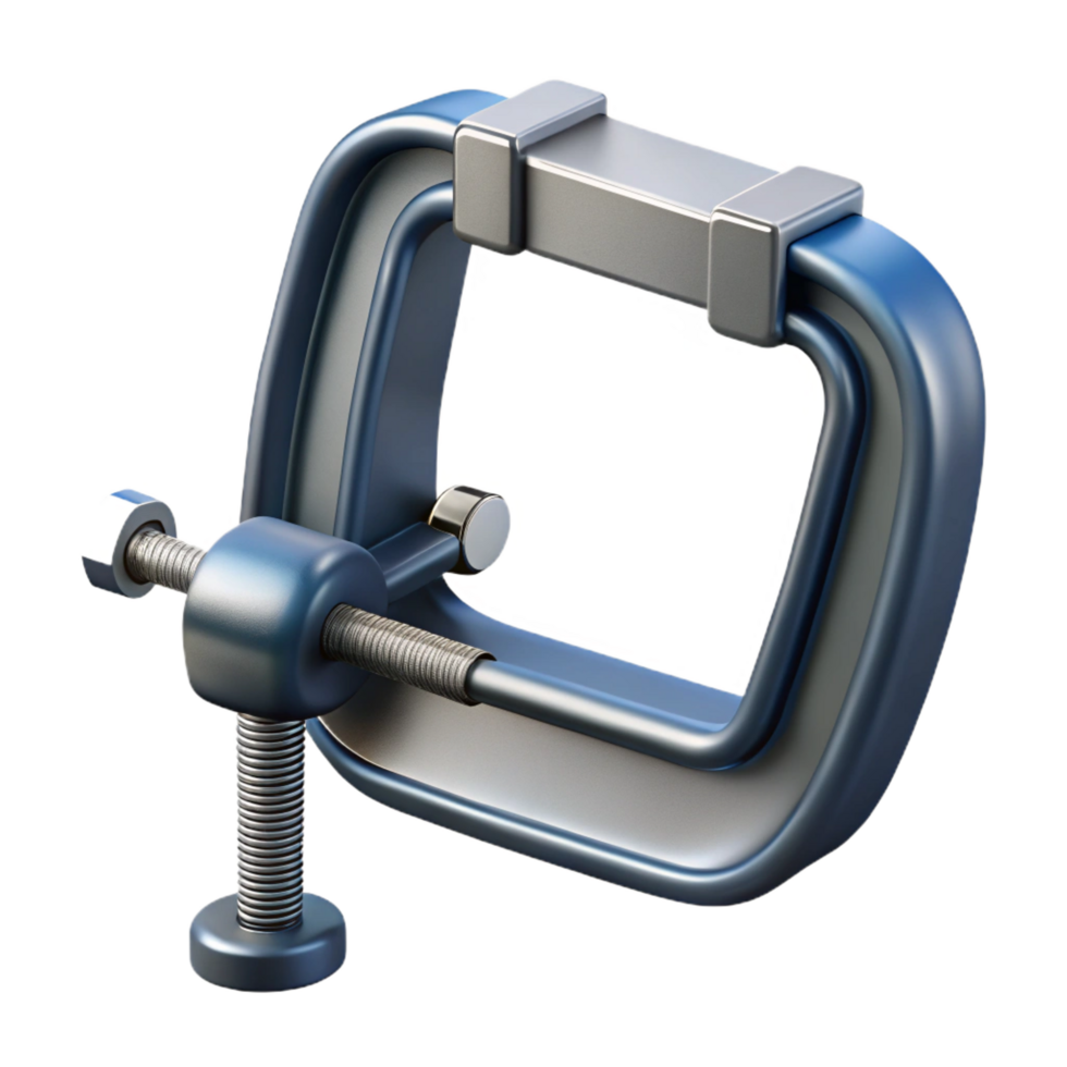 timeless impressionist C-clamp with metal frame anscrew mechanism, studio lighting, front view, detaileillustration, with transparent background,high-resolution product photography handcrafted png