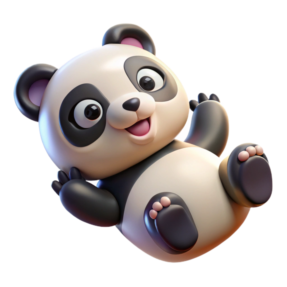 distinguishegeometric Baby panda rolling on its back, playful expression, soft lighting, top-down view, realistic, isolateon transparent background,high-resolution product photography high resolution png