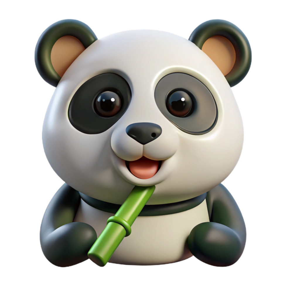 bolglorious Panda chewing bamboo, detailemouth anteeth, studio lighting, front view, realistic, isolateon transparent background,high-resolution product photography impeccable png