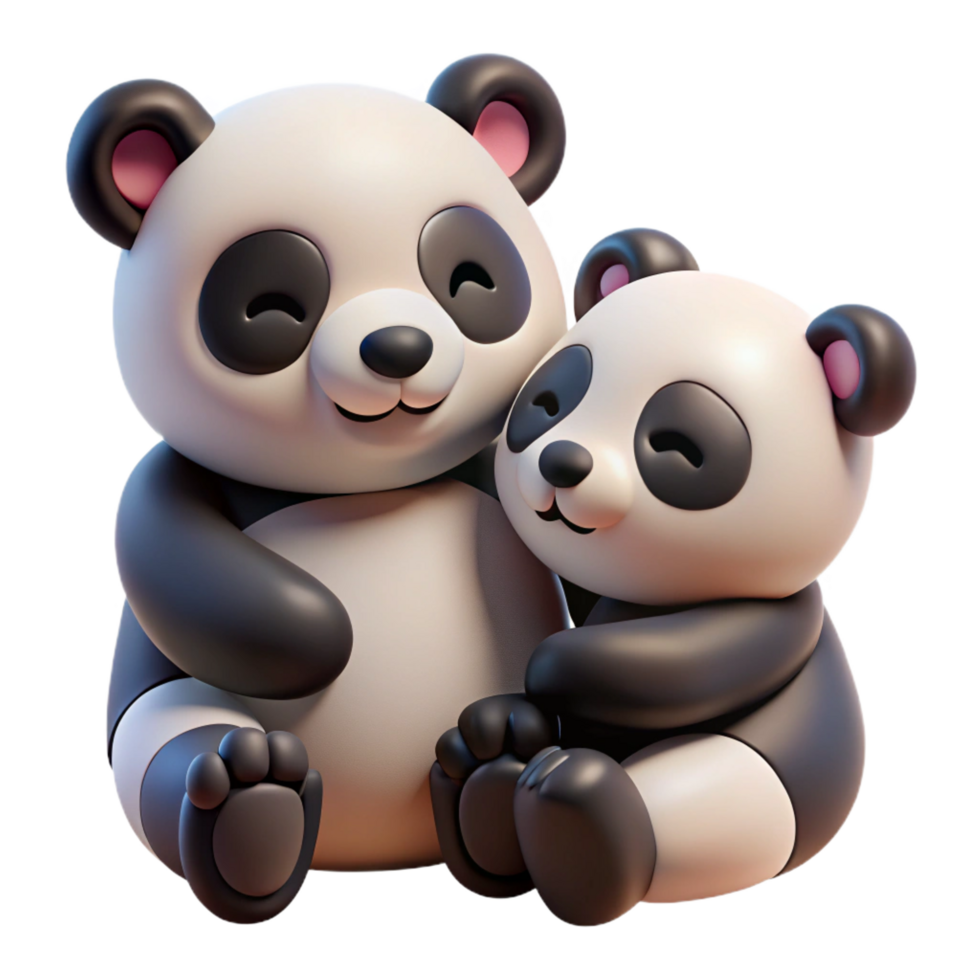 dreamy immaculate Two pandas cuddling, soft lighting, realistic, isolateon transparent background,high-resolution product photography genuine png