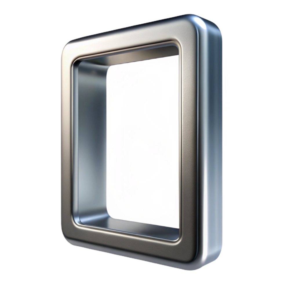 peaceful sumptuous Rectangular brushealuminum frame, metallic finish, subtle reflections, front view, soft lighting, isolateon transparent background,high-resolution product photography 4K png