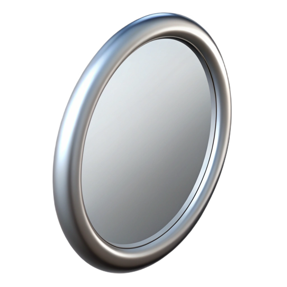 splenditraditional Oval mirror frame with a silver beveleedge, reflective surface, front view, soft lighting, isolateon transparent background,high-resolution product photography expertly shot png