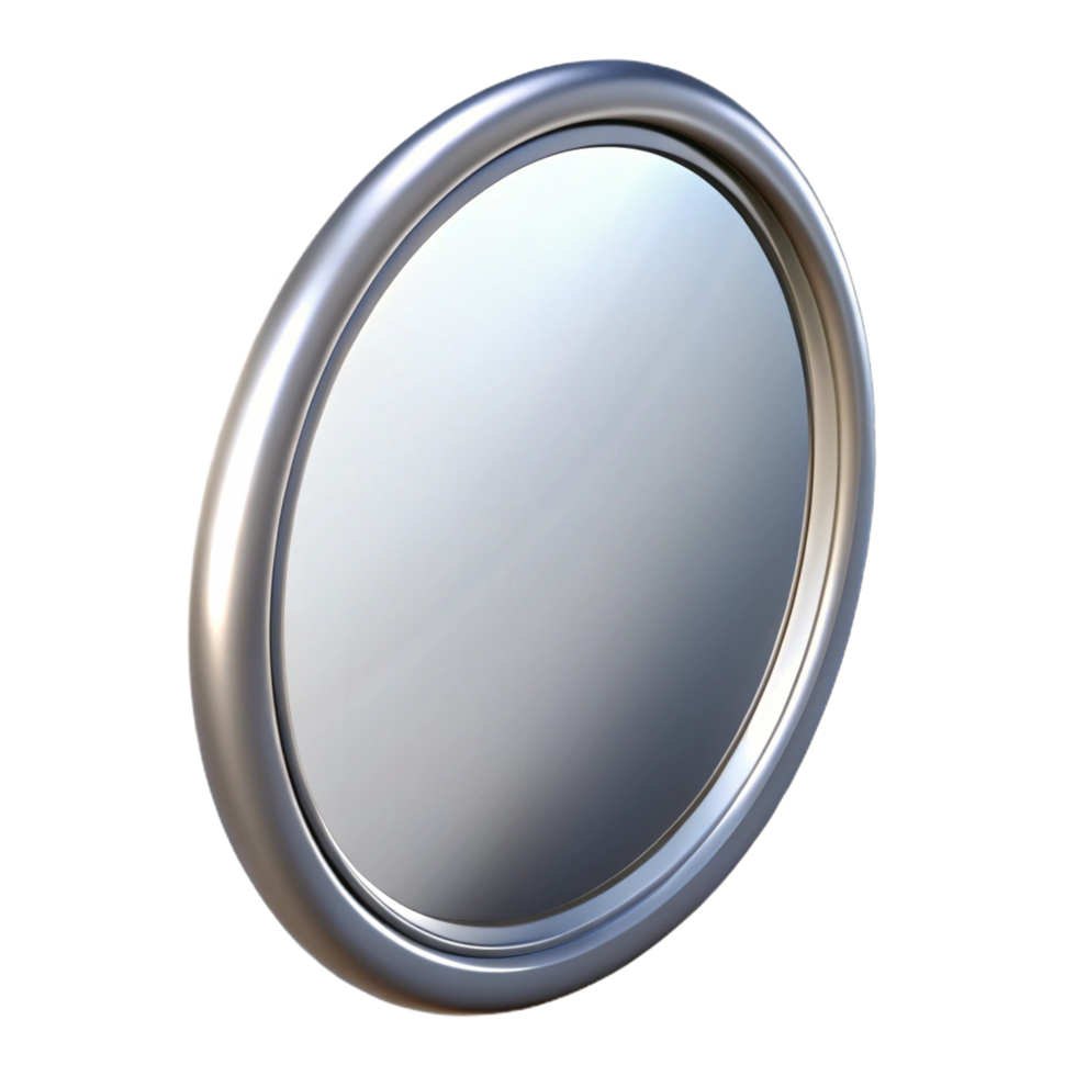 timeless mid-century Oval mirror frame with a silver beveleedge, reflective surface, front view, soft lighting, isolateon transparent background,high-resolution product photography genuine png