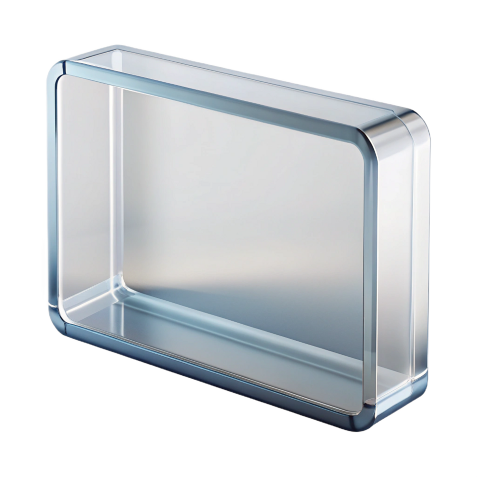 standout geometric Rectangular acrylic frame, clear antransparent, subtle edge bevel, front view, studio lighting, isolateon transparent background,high-resolution product photography sharp png