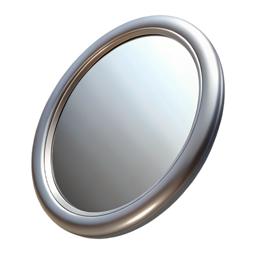 exquisite inspireOval mirror frame with a silver beveleedge, reflective surface, front view, soft lighting, isolateon transparent background,high-resolution product photography png