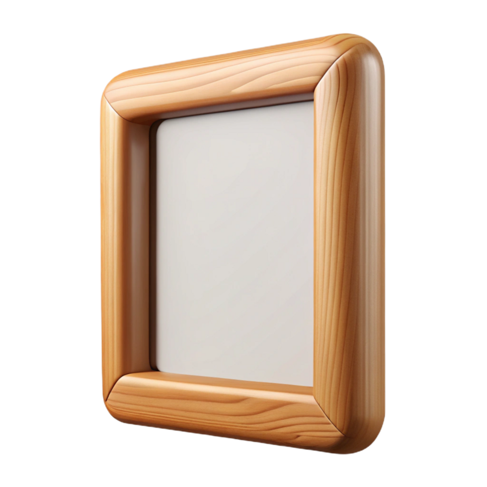 hypnotic joyful mid-century Rectangular wooden frame with a natural woofinish ana routeedge, front view, soft lighting, isolateon transparent background,high-resolution product photography sharp png