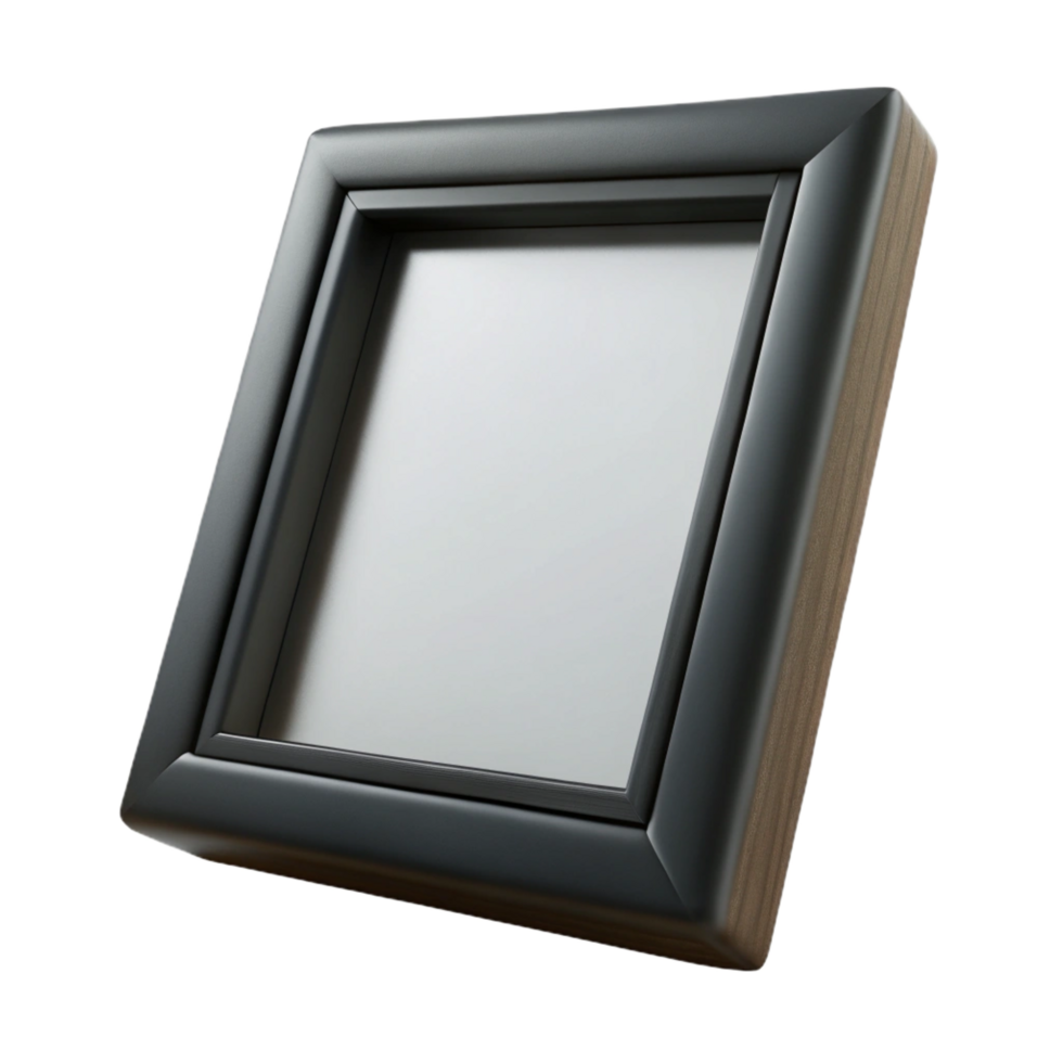 fascinating timeless Simple black wooden frame, smooth matte finish, front view, studio lighting, isolateon transparent background,high-resolution product photography png