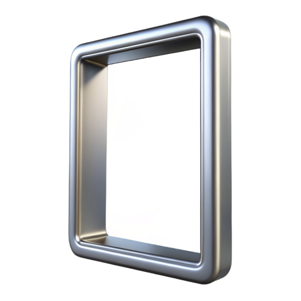 sumptuous notable Rectangular aluminum frame with a brushesilver finish, subtle reflections, soft lighting, isolateon transparent background,high-resolution product photography png