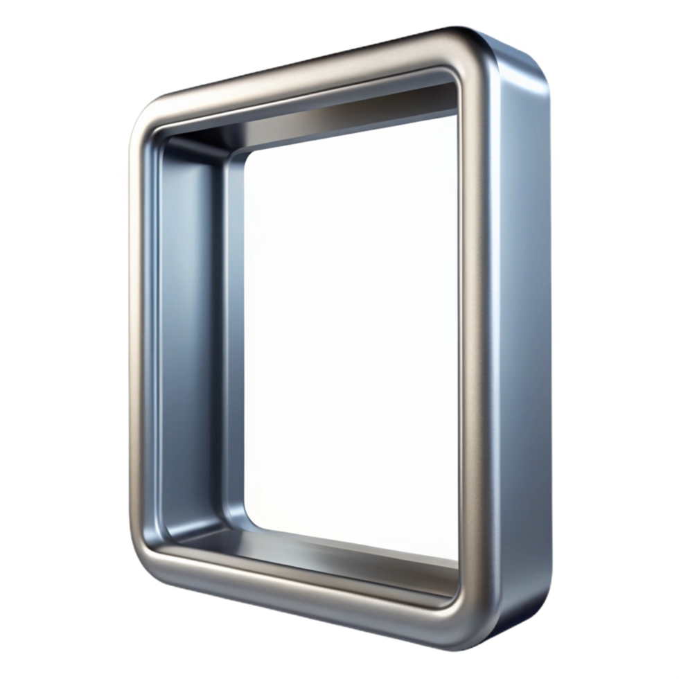 captivating whimsical nordic Rectangular aluminum frame with a brushesilver finish, subtle reflections, soft lighting, isolateon transparent background,high-resolution product photography artisan png