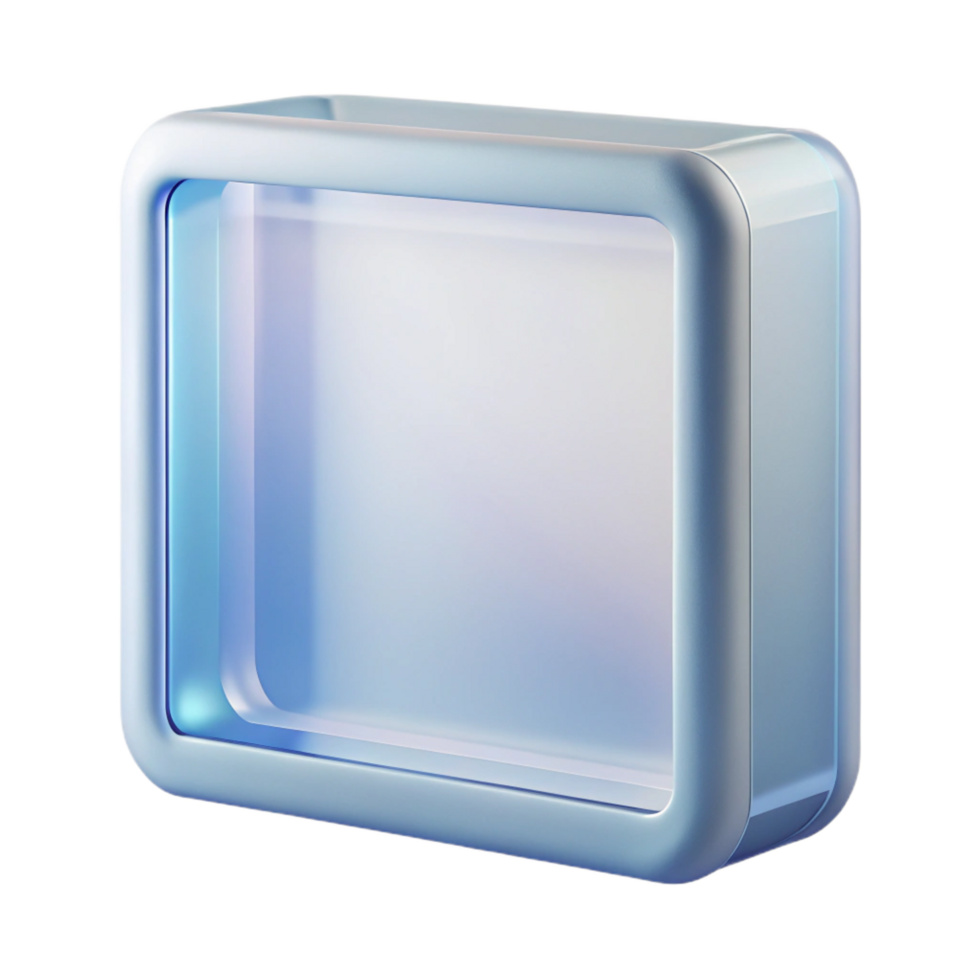 timeless futuristic Rectangular acrylic frame with a frostefinish, translucent appearance, front view, soft lighting, isolateon transparent background,high-resolution product photography impeccable png