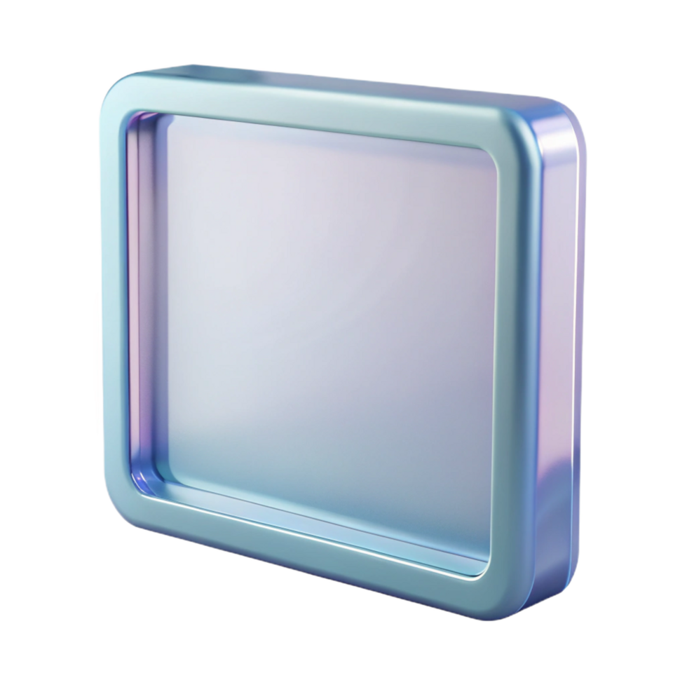 stunning futuristic Rectangular acrylic frame with a frostefinish, translucent appearance, front view, soft lighting, isolateon transparent background,high-resolution product photography 8K png
