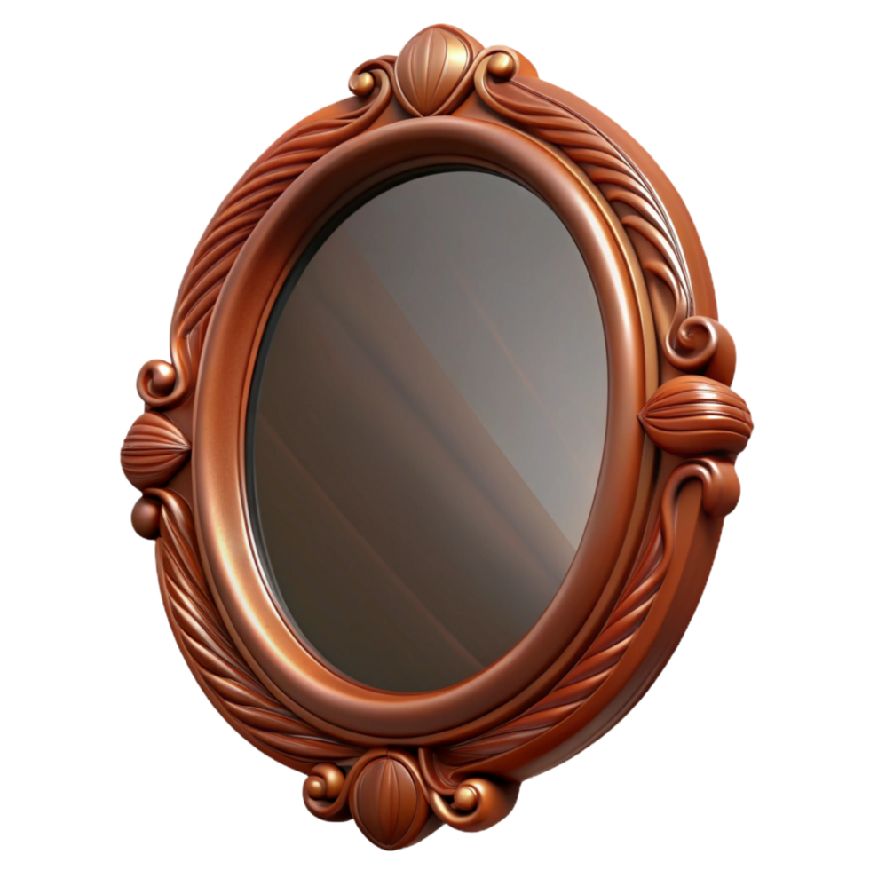dazzling baroque Oval wooden frame with a dark walnut stain, carvedetails, front view, dramatic lighting, isolateon transparent background,high-resolution product photography ultra HD png