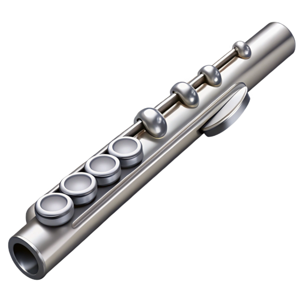 dynamic breathtaking Classical flute, silver-plated, keys closed, soft lighting, side view, detaileillustration, isolateon transparent background,high-resolution product photography top-tier png