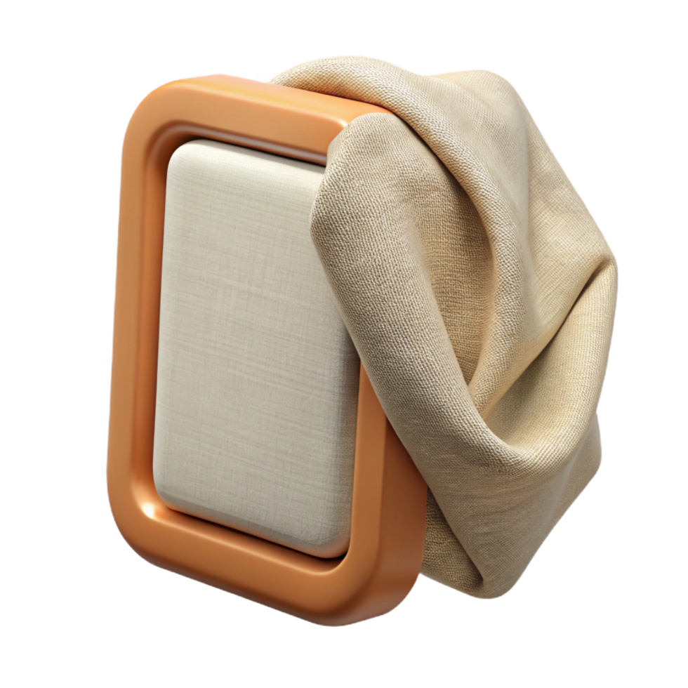 acclaimerenaissance Rectangular fabric-covereframe with a linen texture, neutral color, front view, soft lighting, isolateon transparent background,high-resolution product photography exclusive png