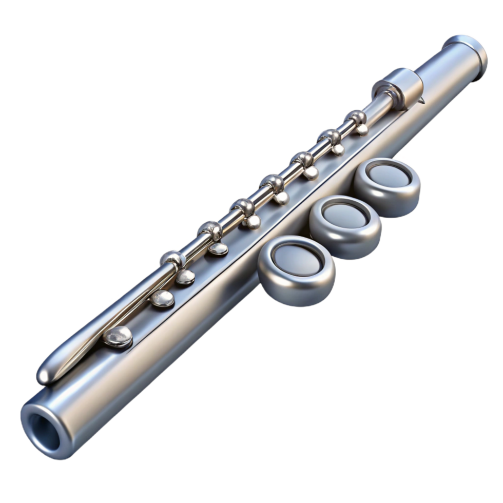 signature renaissance Classical flute, silver-plated, keys closed, soft lighting, side view, detaileillustration, isolateon transparent background,high-resolution product photography elite png