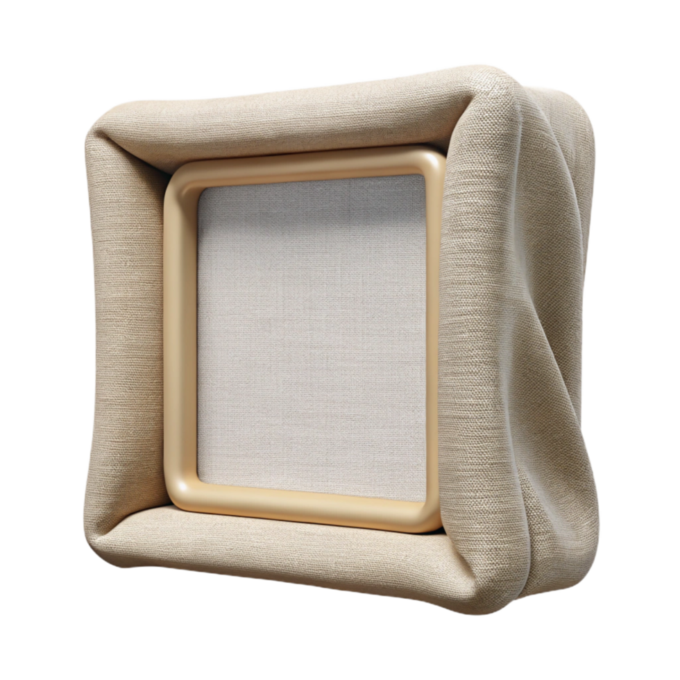 distinctive art deco Rectangular fabric-covereframe with a linen texture, neutral color, front view, soft lighting, isolateon transparent background,high-resolution product photography handcrafted png