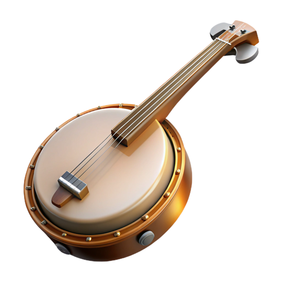 exquisite unforgettable Banjo, wooden resonator, metal strings, soft lighting, front view, detaileillustration, isolateon transparent background,high-resolution product photography png