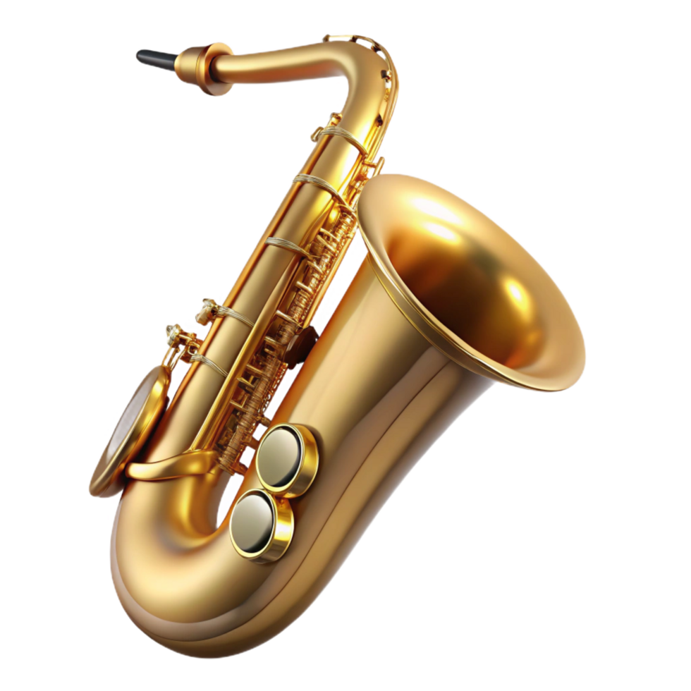 nostalgic captivating Saxophone, gollacquer, keys pressed, dramatic lighting, detaileillustration, isolateon transparent background,high-resolution product photography original png