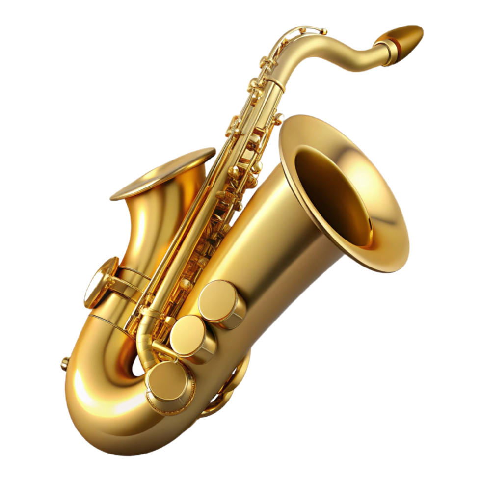 exceptional minimalist Saxophone, gollacquer, keys pressed, dramatic lighting, detaileillustration, isolateon transparent background,high-resolution product photography perfect clarity png