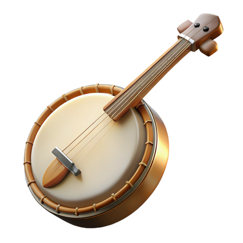 stunning art deco Banjo, wooden resonator, metal strings, soft lighting, front view, detaileillustration, isolateon transparent background,high-resolution product photography perfect clarity png