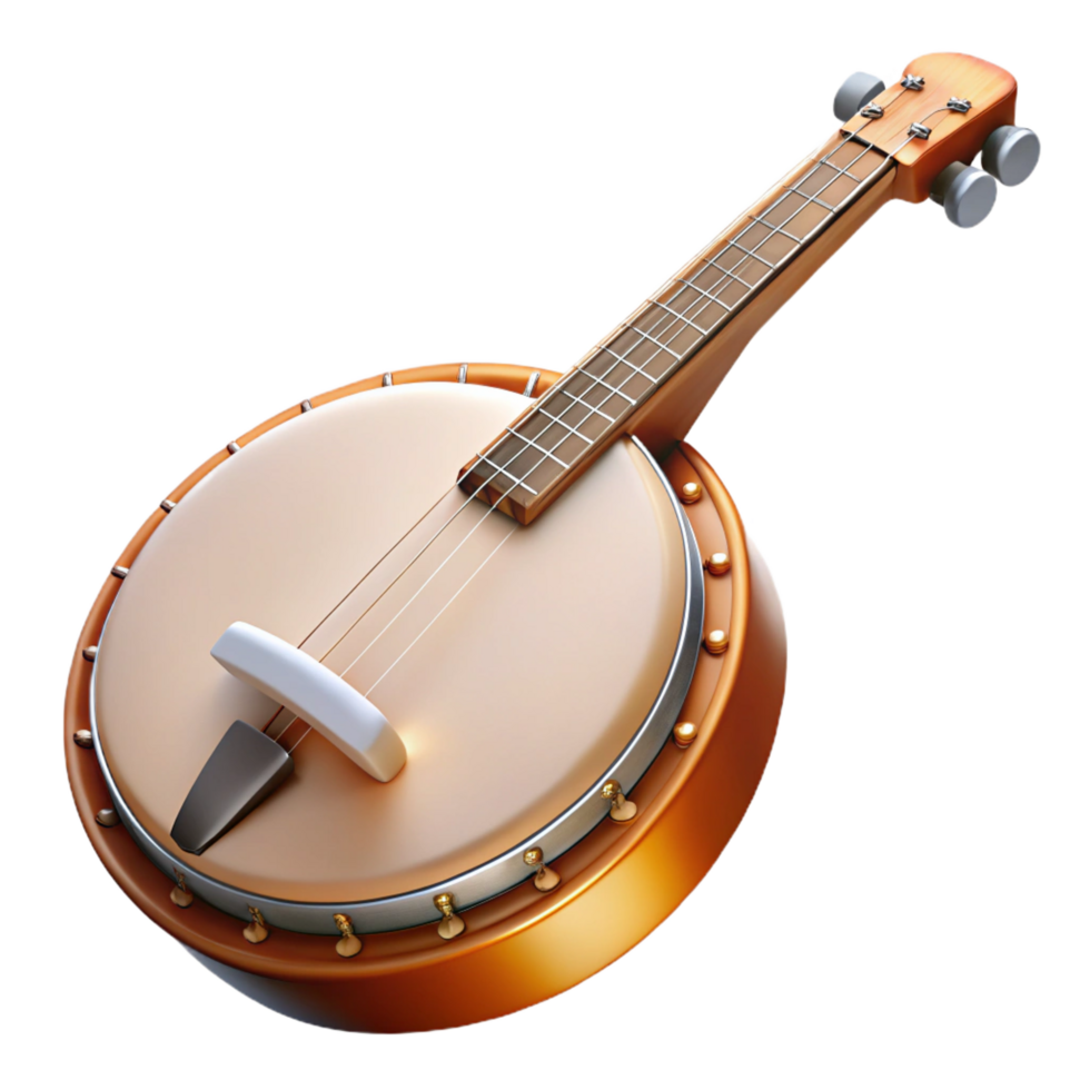 glorious acclaimeBanjo, wooden resonator, metal strings, soft lighting, front view, detaileillustration, isolateon transparent background,high-resolution product photography png