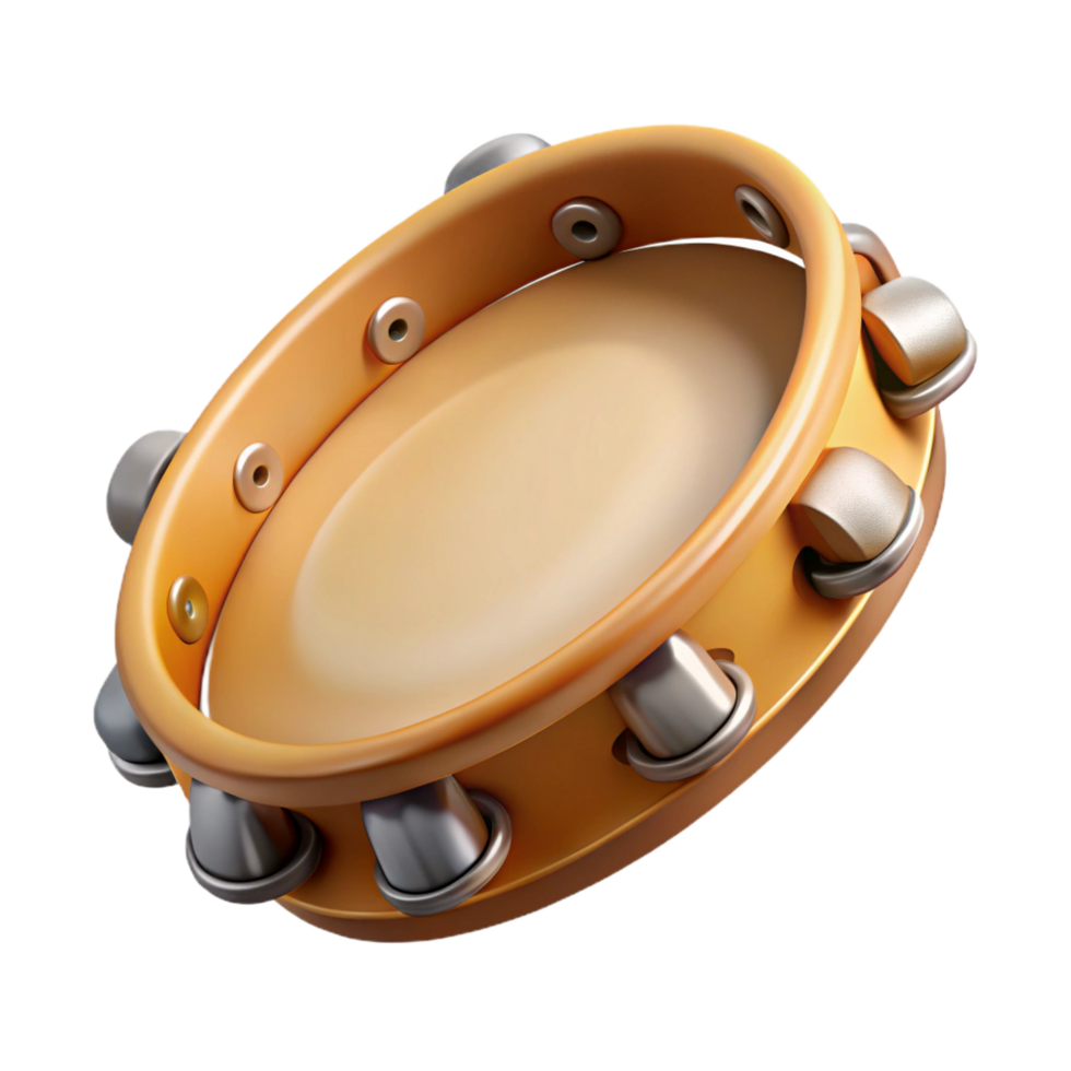 fascinating victorian Tambourine, wooden frame, metal jingles, soft lighting, side view, detaileillustration, isolateon transparent background,high-resolution product photography top-tier png