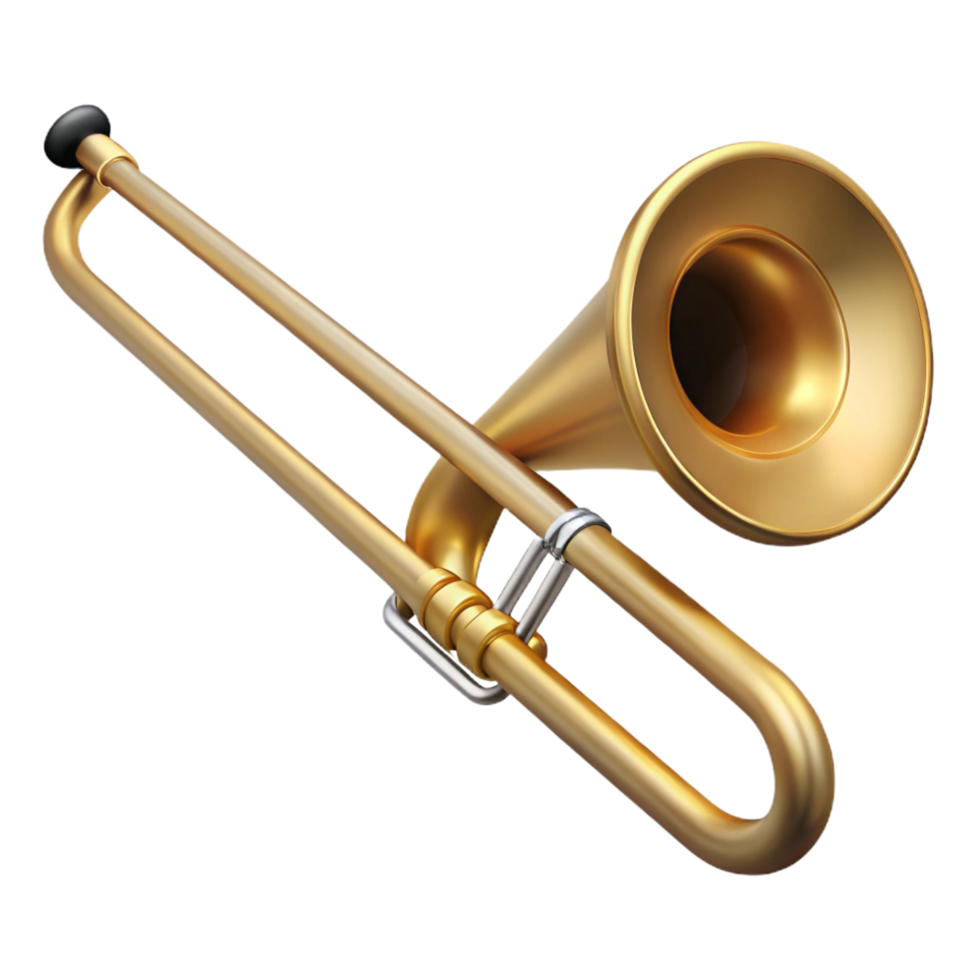 romantic majestic Trombone, brass finish, slide extended, soft lighting, side view, detaileillustration, isolateon transparent background,high-resolution product photography elite png