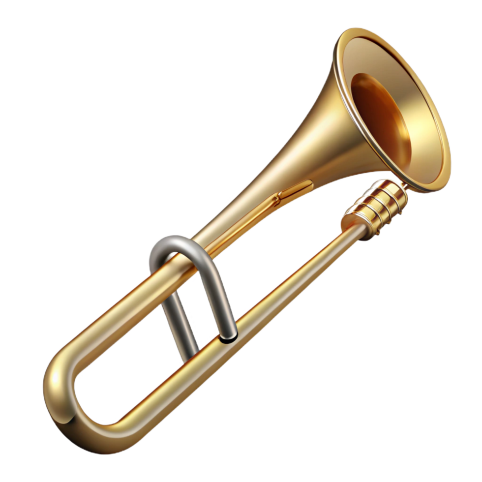 memorable retro Trombone, brass finish, slide extended, soft lighting, side view, detaileillustration, isolateon transparent background,high-resolution product photography high resolution png