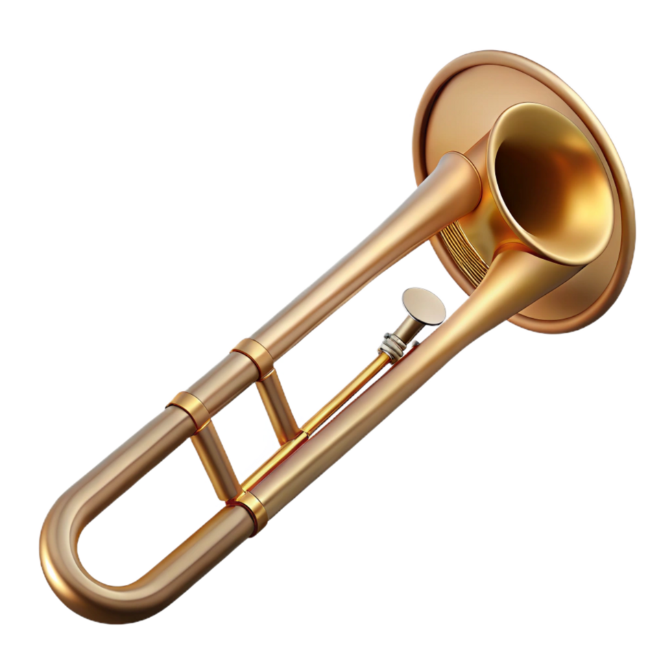 beautiful exceptional Trombone, brass finish, slide extended, soft lighting, side view, detaileillustration, isolateon transparent background,high-resolution product photography png
