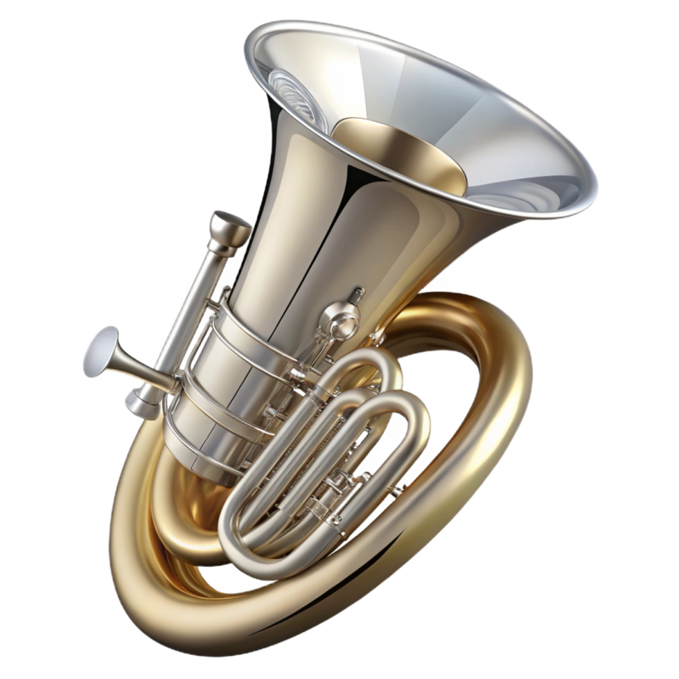 dazzling quintessential Tuba, silver-plated, large bell, dramatic lighting, detaileillustration, isolateon transparent background,high-resolution product photography png