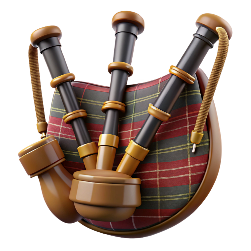 quintessential coastal Bagpipes, plaibag, wooden pipes, studio lighting, front view, detaileillustration, isolateon transparent background,high-resolution product photography museum quality png