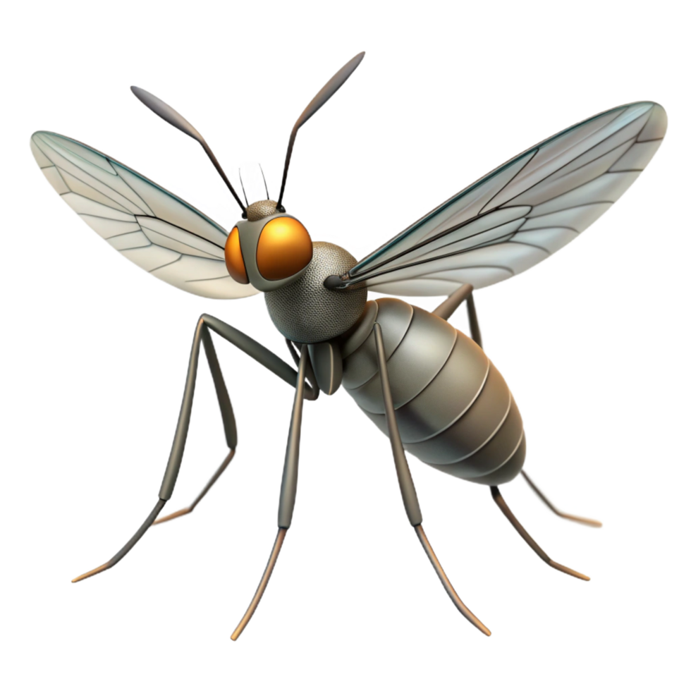 serene nostalgic victorian Mosquito with long proboscis, thin body, delicate wings, soft lighting, front view, render, isolateon transparent background,high-resolution product photography high quality png