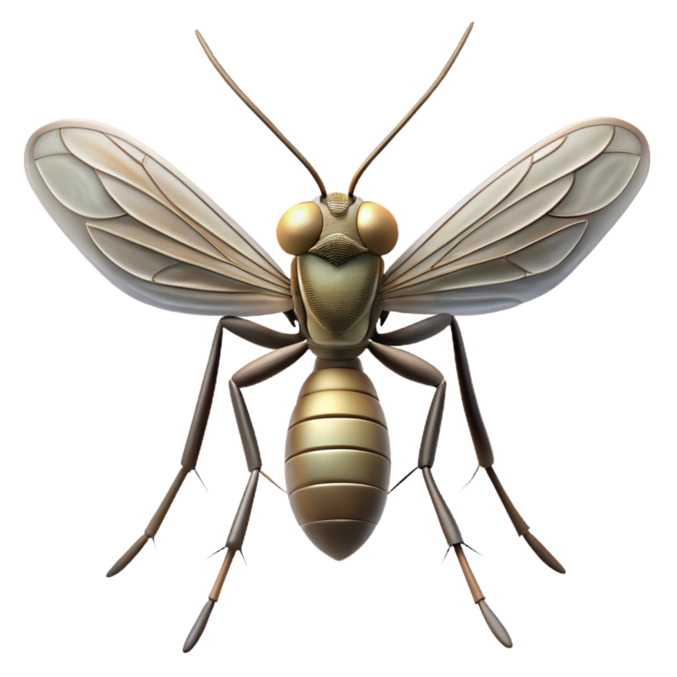 inspireelegant Mosquito with long proboscis, thin body, delicate wings, soft lighting, front view, render, isolateon transparent background,high-resolution product photography elite png