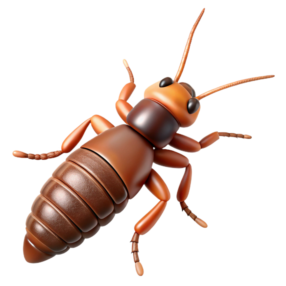 immaculate calm victorian Earwig with cerci pincers, elongatebody, brown color, dramatic lighting, render, with transparent background,high-resolution product photography high quality png