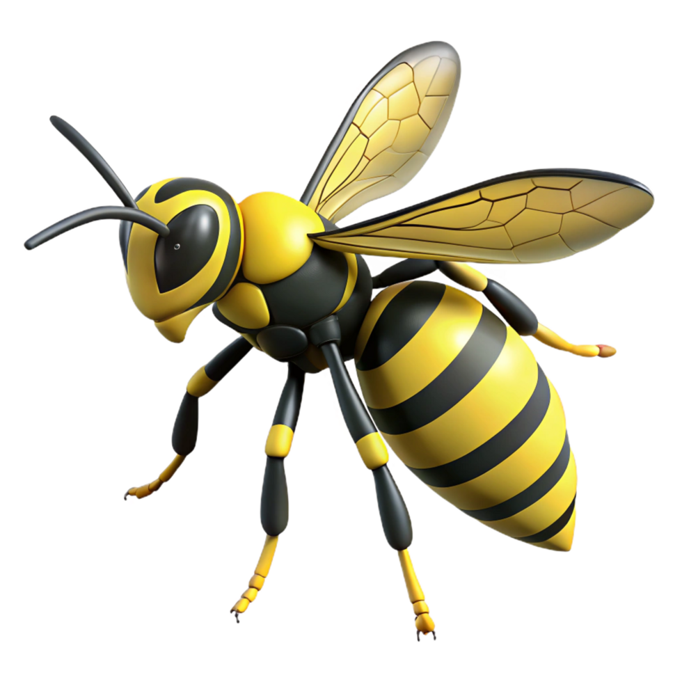 exquisite rare Wasp with slender body, yellow anblack stripes, stinger, dramatic lighting, side view, render, with transparent background,high-resolution product photography png