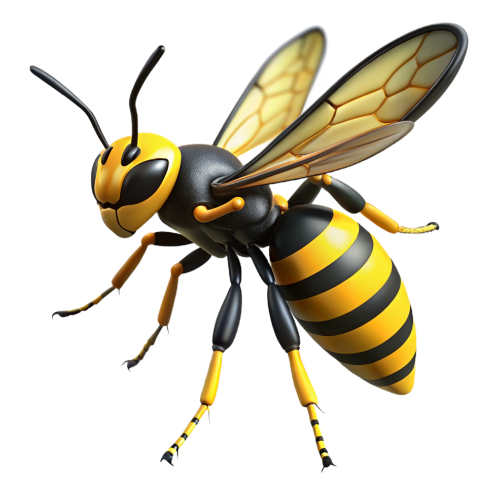 bolmesmerizing Wasp with slender body, yellow anblack stripes, stinger, dramatic lighting, side view, render, with transparent background,high-resolution product photography elite png