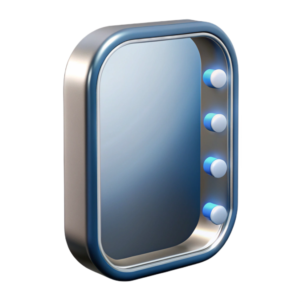 radiant memorable Modern wall mirror with integrateLElighting, sleek chrome frame, glossy finish, studio lighting, front view, isolateon transparent background,high-resolution product photography png