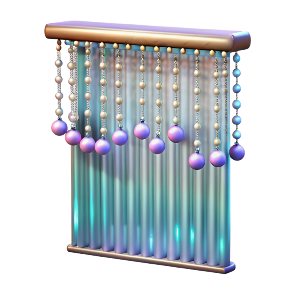 extraordinary surreal Beadecurtain with iridescent beads, sparkling effect, dramatic lighting, front view, isolateon transparent background,high-resolution product photography artisan png