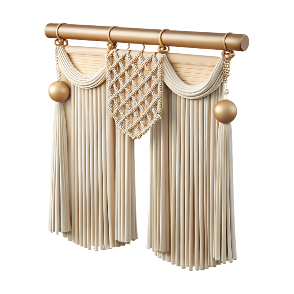 exemplary abstract Macrame curtain with knottecotton cords, bohemian style, soft lighting, front view, isolateon transparent background,high-resolution product photography precision png
