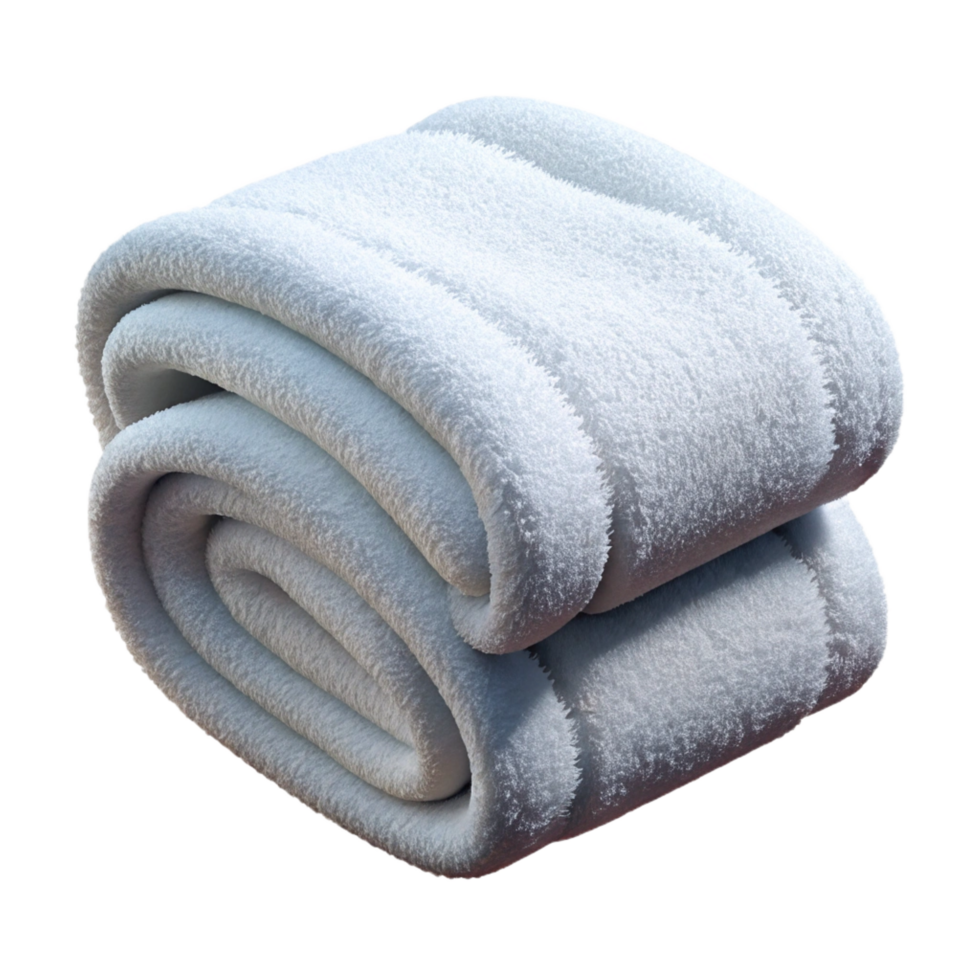 peaceful elegant Fluffy white bath towel, thick terry cloth, soft lighting, foldeneatly, isolateon transparent background,high-resolution product photography expertly shot png