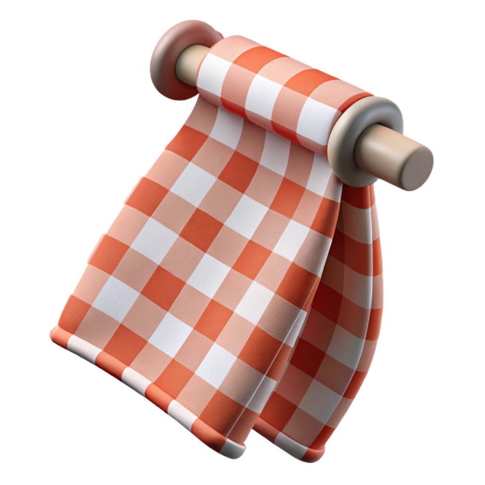 romantic radiant Tea towel with a checkerepattern, linen fabric, soft lighting, hanging over a bar bar not visible, isolateon transparent background,high-resolution product photography exclusive png