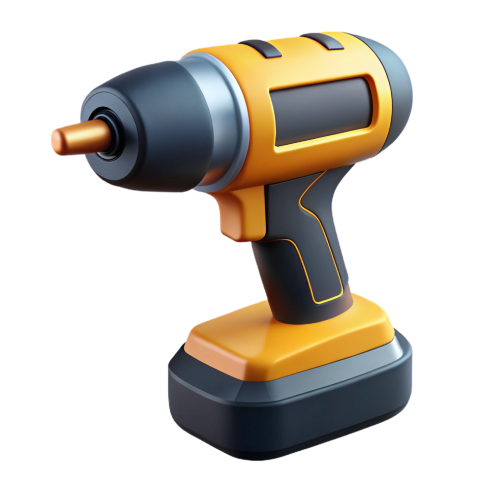 timeless art deco A modern cordless drill with a black anyellow body, rubber grip, anattachedrill bit, studio lighting, isolateon transparent background,high-resolution product photography luxury png