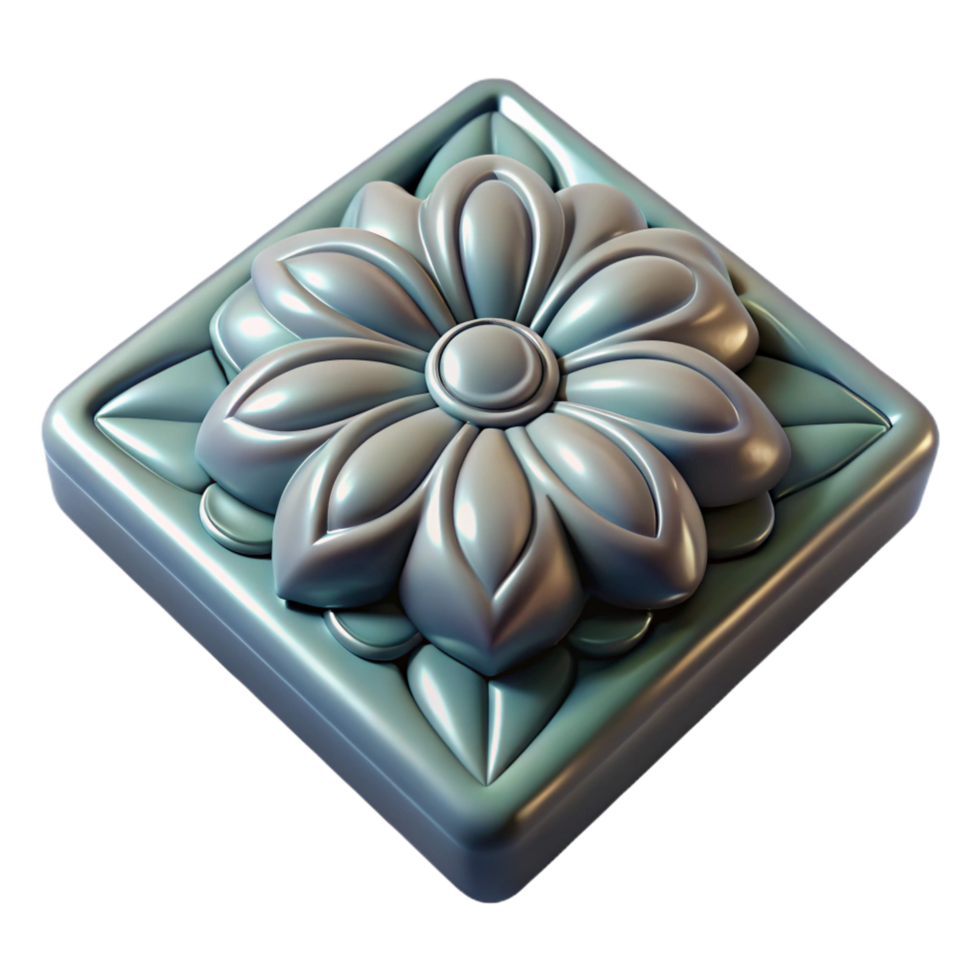 joyful dazzling Ceramic floor tile, floral pattern, glossy finish, studio lighting, top-down view, render, isolateon transparent background,high-resolution product photography perfect clarity png