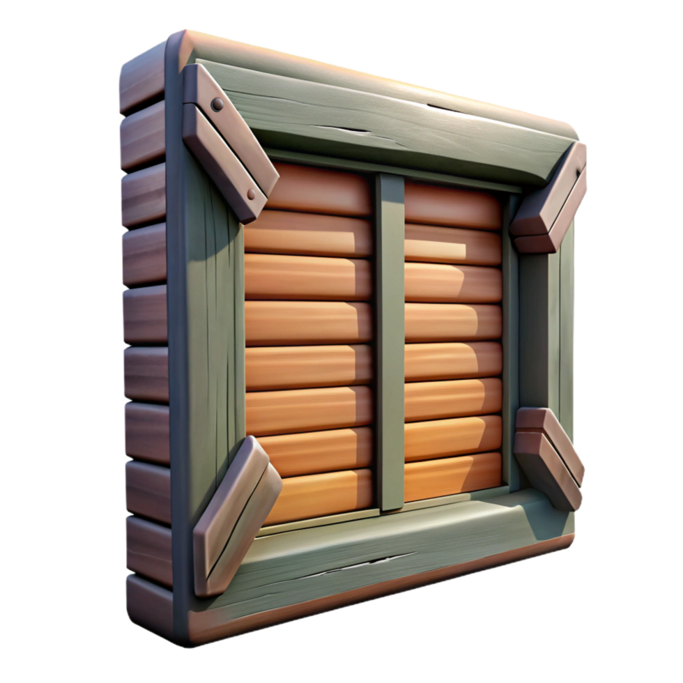 captivating melancholic art deco Wooden window shutter, weatherepaint, rustic style, dramatic lighting, side view, render, isolateon transparent background,high-resolution product photography luxury png