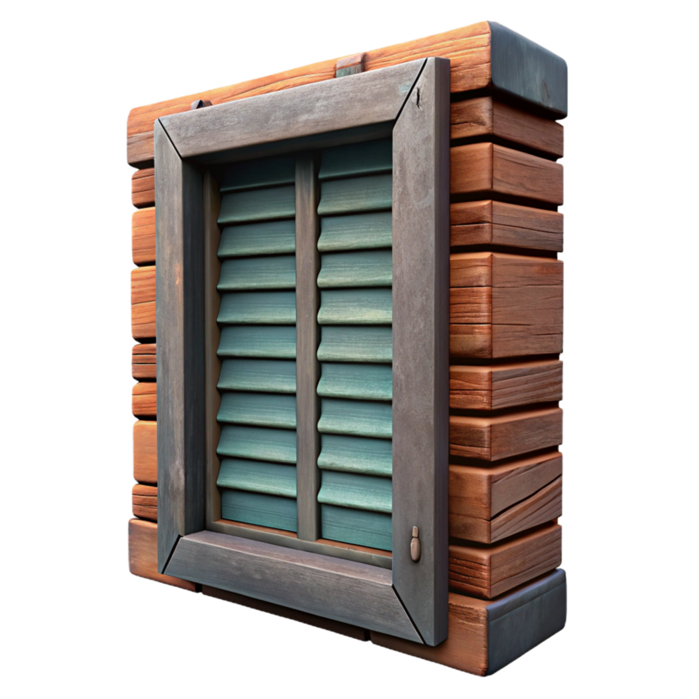 exquisite standout Wooden window shutter, weatherepaint, rustic style, dramatic lighting, side view, render, isolateon transparent background,high-resolution product photography png