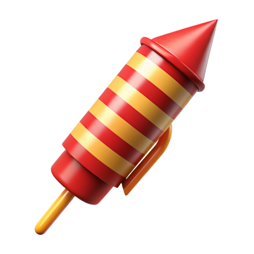 magnificent distinguisheSingle firework rocket, reangolstripes, fuse visible, matte finish, dramatic lighting, isolateon transparent background,high-resolution product photography png