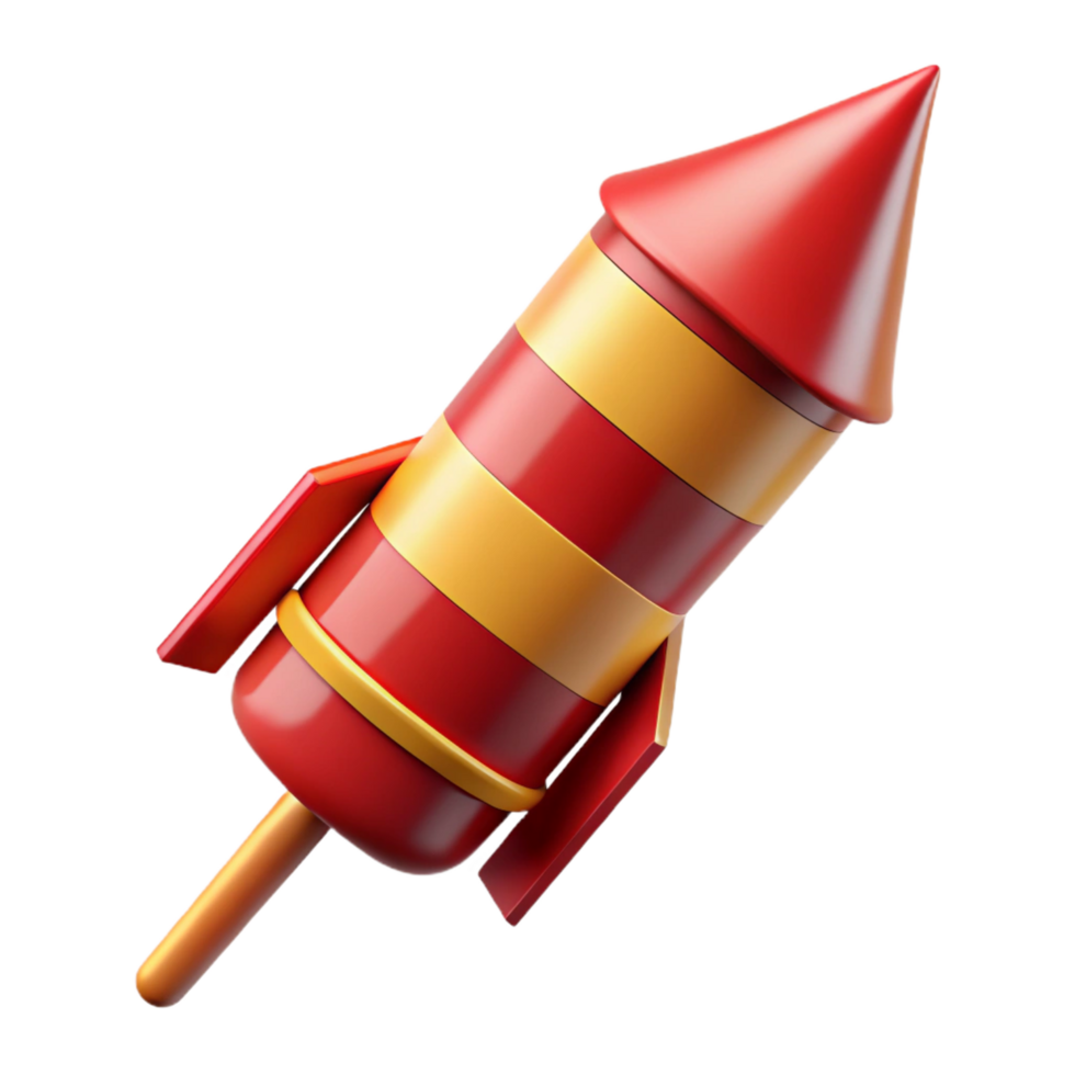 iconic bohemian Single firework rocket, reangolstripes, fuse visible, matte finish, dramatic lighting, isolateon transparent background,high-resolution product photography masterfully captured png