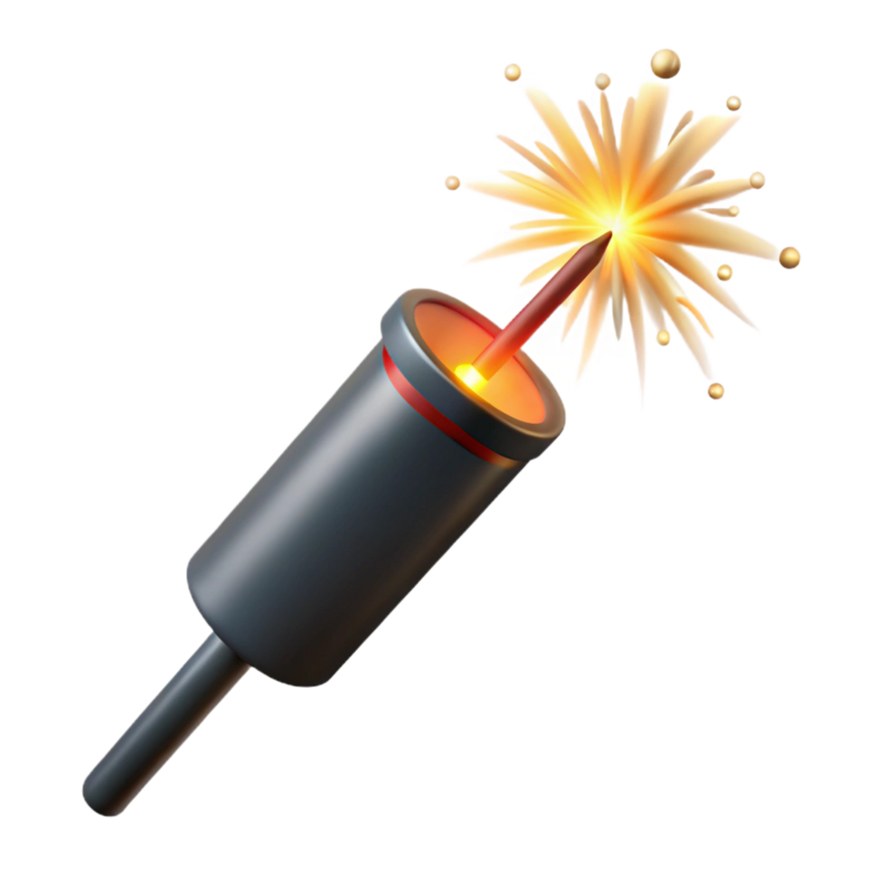 striking vintage Single firework sparkler, burning tip, glowing embers, trailing smoke, close-up, isolateon transparent background,high-resolution product photography expertly shot png